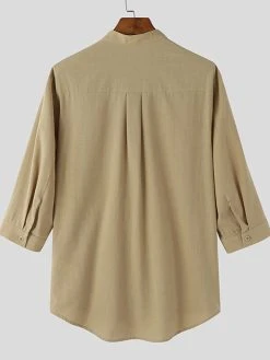 Mens Solid Half Button 100%Cotton 3/4 Sleeve Henley Shirt -Incerun Shop 7b663369 0d93 4c17 aa0d 7e82ff148605