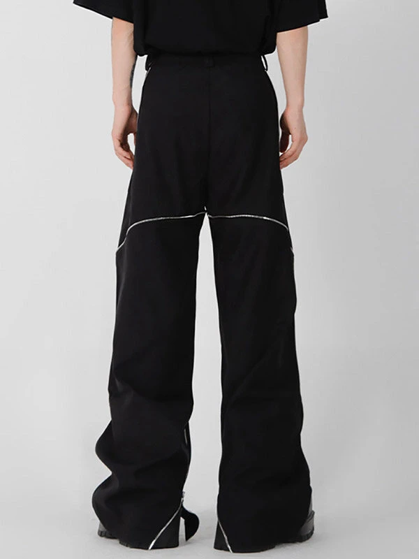 Mens Solid Zip Design Snap Button Waist Pants 5 Mens Solid Zip Design Snap Button Waist Pants - Image 3