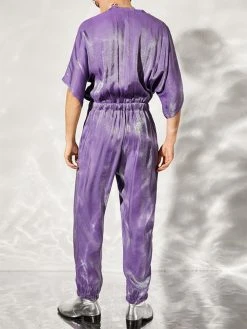 Mens Solid Shiny Drawstring Waist Zipper Jumpsuit -Incerun Shop 7be6dabd ae64 4663 af7f 876747eb348b