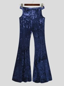Men Velvet Cutout Loose Casual Flared Pants -Incerun Shop 7be82420 6212 4152 ae8e 8c5d2551983c