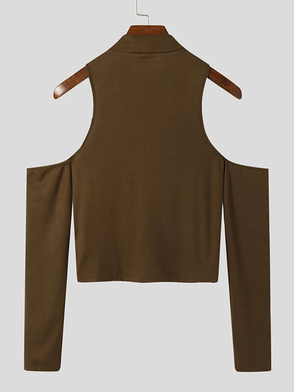 Mens Off Shoulder Cutout Long-sleeved T-shirt 8 Mens Off Shoulder Cutout Long-sleeved T-shirt - Image 6