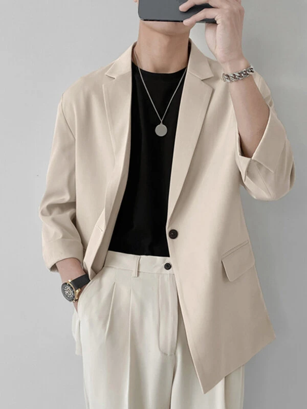 Mens Solid Color Three-quarter Sleeve Blazer 14 Mens Solid Color Three-quarter Sleeve Blazer - Image 12