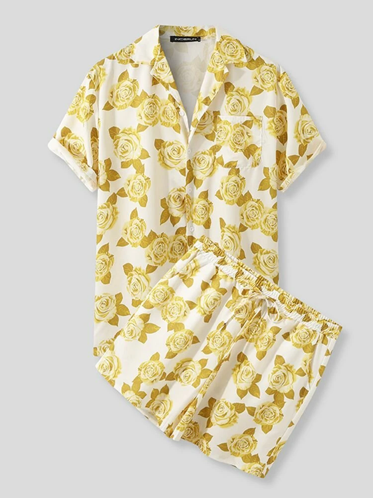 Mens Hawaii Floral Short Sleeve Two Pieces Suit 6 Mens Hawaii Floral Short Sleeve Two Pieces Suit - Image 4