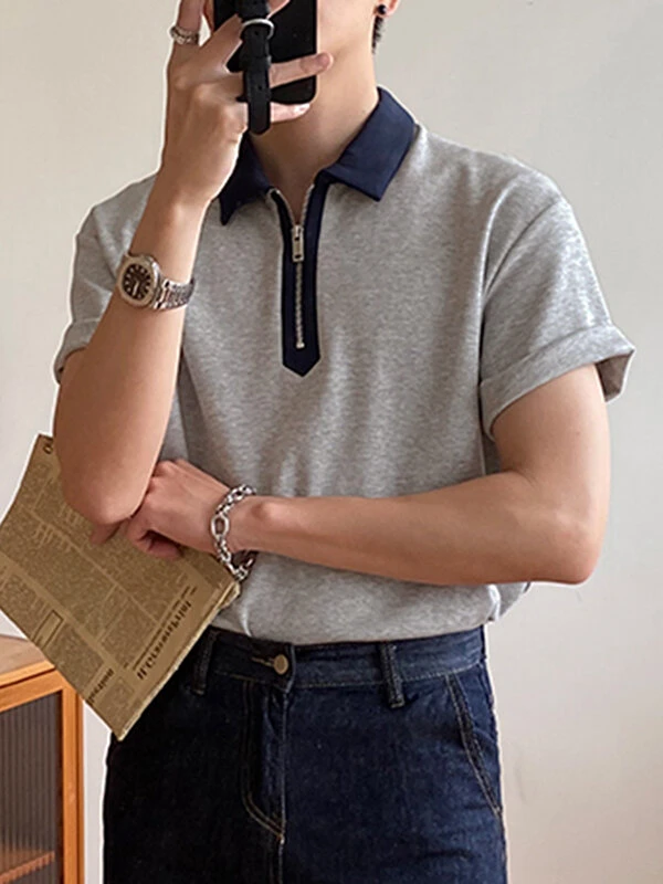 Mens Contrast Collar Half Zip Casual Short Sleeve Golf Shirt 4 Mens Contrast Collar Half Zip Casual Short Sleeve Golf Shirt - Image 2