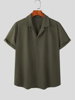 Mens Solid Texture Revere Collar Casual Short Sleeve Shirt -Incerun Shop 7d75c8ed 2653 47b9 b55f e68493fa4a86