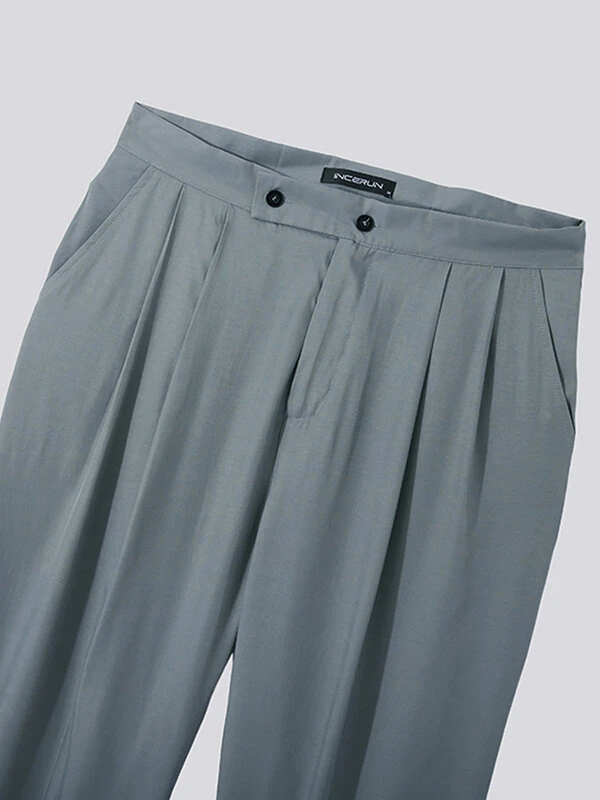 Mens Solid Color Pleated Casual Straight Suit Pants 8 Mens Solid Color Pleated Casual Straight Suit Pants - Image 6