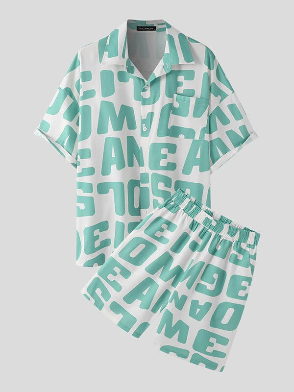 Mens Allover Letter Print 2 Pieces Outfits 6 Mens Allover Letter Print 2 Pieces Outfits - Image 4