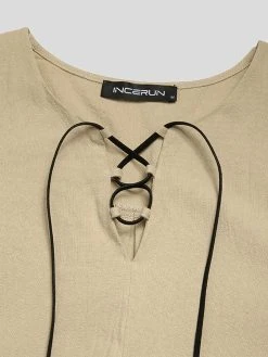 Mens Solid Lace-Up Neck 100%Cotton Long Sleeve T-Shirt 18 Mens Solid Lace-Up Neck 100%Cotton Long Sleeve T-Shirt -Incerun Shop 7e31ad26 6c4a 40e7 b301 1420ee412881