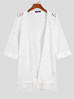 Mens Loose Mesh Fringe Cardigan -Incerun Shop 7f85c520 b148 4217 8595 dba997572233