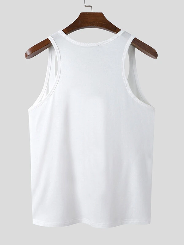 Men Hollow Cutout Shoulder Straps Solid Vest 5 Men Hollow Cutout Shoulder Straps Solid Vest - Image 3