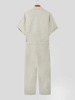 Mens Solid Lapel Zip Front Cargo Jumpsuit With Belt -Incerun Shop 7f9a050b 26a5 40fa 84a6 a21dfa681c37