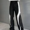 Mens Contrast Patchwork Casual Straight Pants With Pocket
