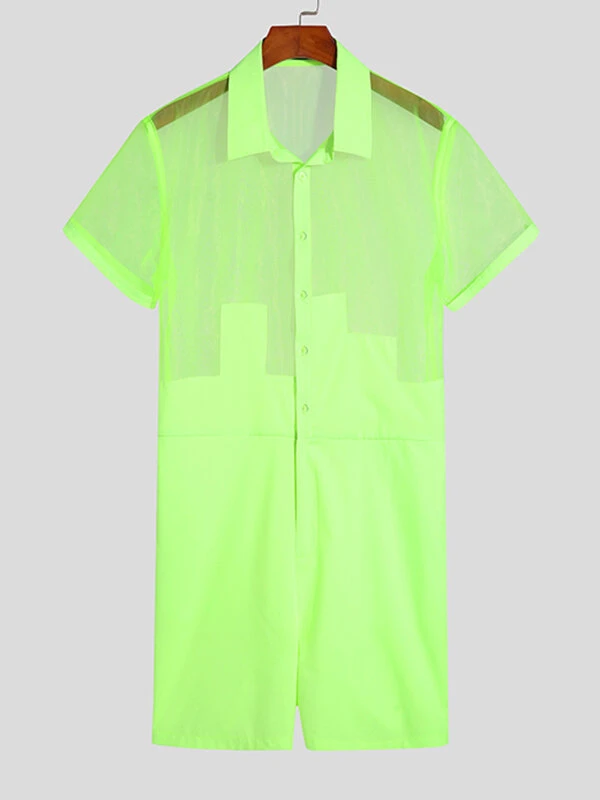 Men See Through Short Sleeve Jumpsuit 4 Men See Through Short Sleeve Jumpsuit - Image 2