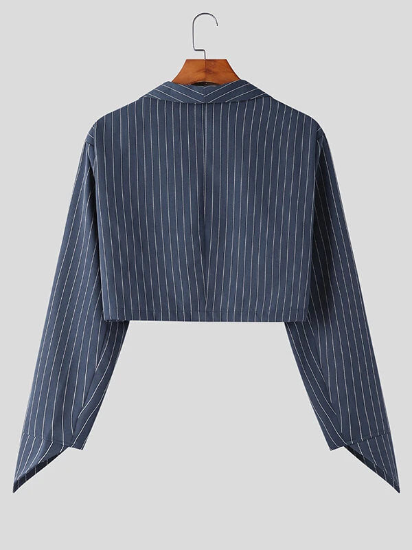 Mens Striped Curve Hem Long Sleeve Cropped Blazer 9 Mens Striped Curve Hem Long Sleeve Cropped Blazer - Image 7