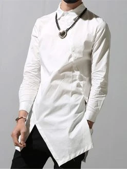 Men Asymmetric Hem Long Sleeve Shirt