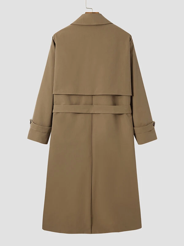 Mens Double-breasted Waist Belt Long Coat 10 Mens Double-breasted Waist Belt Long Coat - Image 8