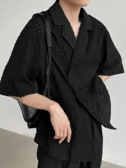 Mens Textured Lapel Loose Short Sleeve Shirt -Incerun Shop 80ab433d 8d35 46d6 a9e7 5d64e123c06b