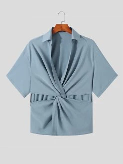 Mens Tie Front Knot Cut Out Shirt -Incerun Shop 80e1c233 bcb2 46e0 a161 619cc10bf24c
