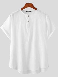 Mens Cotton Linen Thin & Breathable V-Neck Short Sleeve Henley Shirt -Incerun Shop 811acf09 516e 4b94 9391 4a07329547e8