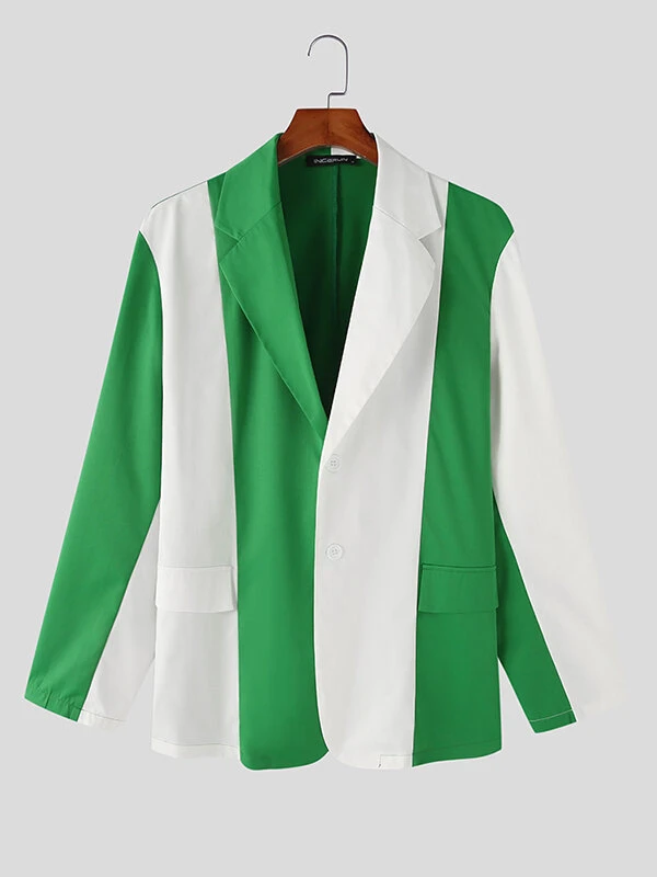 Mens Contrast Patchwork Lapel Single Breasted Casual Blazer 6 Mens Contrast Patchwork Lapel Single Breasted Casual Blazer - Image 4