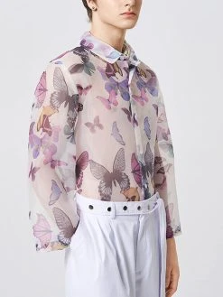 Mens Butterfly Print See Through Lapel Button Up Shirt -Incerun Shop 817a1423 ec5c 4010 bf00 9d058c724434