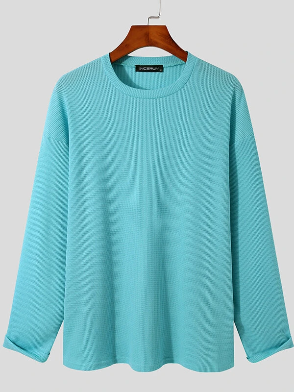 Mens Round Neck Waffle Long Sleeve T-Shirt 10 Mens Round Neck Waffle Long Sleeve T-Shirt - Image 8