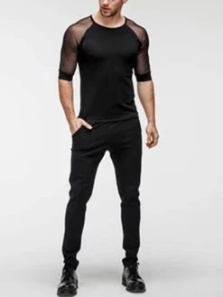 Men See Through Mesh Short Sleeve Slim Fit T-Shirt
