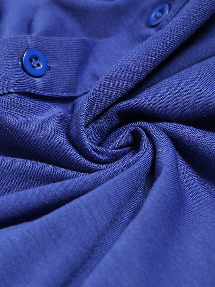 Pure Color Casual Thin Soft Home Long Sleeve O-Neck Button Jumpsuit Onesies For Men 8 Pure Color Casual Thin Soft Home Long Sleeve O-Neck Button Jumpsuit Onesies For Men - Image 6