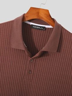 Mens Knitted Rib Pullover Golf Shirt -Incerun Shop 839a49fe 62d8 46df 9408 25c9757d2a8a