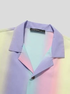 Men Rainbow Striped Print Short-sleeved Shirt -Incerun Shop 83a49117 36dd 403f a238 0834392013e4