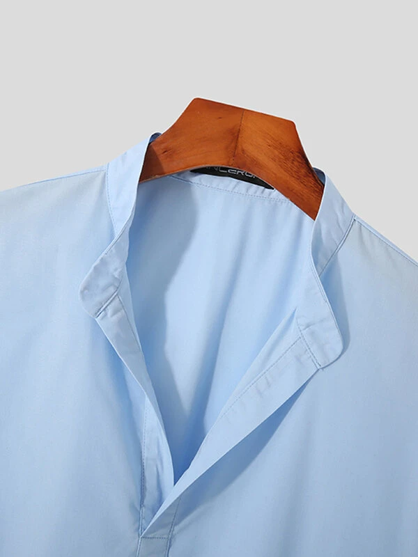 Mens Stand Collar Basic Designed Casual Shirt 8 Mens Stand Collar Basic Designed Casual Shirt - Image 6