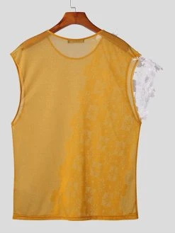 Mens Floral Lace Splice Mesh See Through Sleeveless Tank -Incerun Shop 83d63a3c 27ad 4c24 8ded 7ce7ca2d75b8