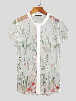 Men Plant Floral Embroidery Thin See Through Fashion Shirt 15 Men Plant Floral Embroidery Thin See Through Fashion Shirt -Incerun Shop 83f44dcc 15bc 4e72 8f0d 6a0295244647