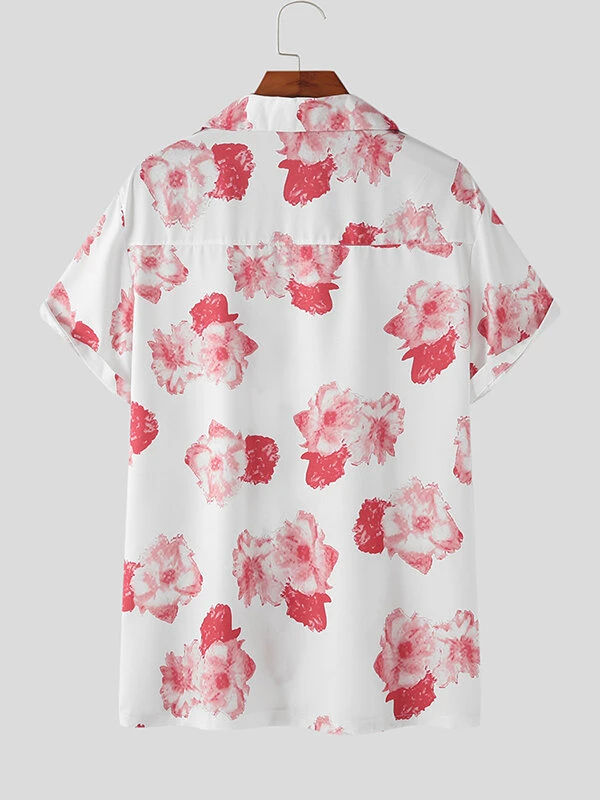Mens Floral Print Revere Collar Short Sleeve Shirt 6 Mens Floral Print Revere Collar Short Sleeve Shirt - Image 4