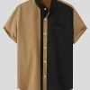 Mens Contrast Patchwork Stand Collar Short Sleeve Shirt -Incerun Shop 84413d19 c89a 4ac3 9b2c 984c0cbc96be