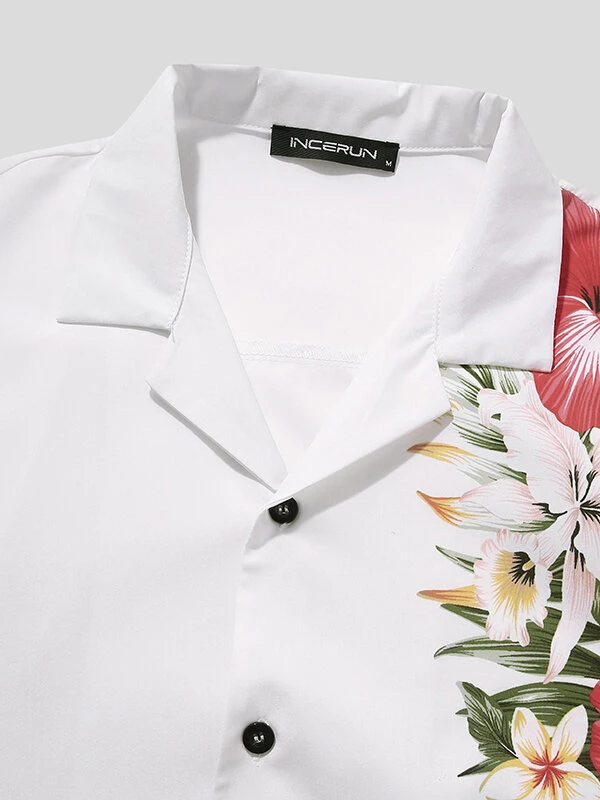 Mens Flower Print Revere Collar Short Sleeve Shirt 7 Mens Flower Print Revere Collar Short Sleeve Shirt - Image 5