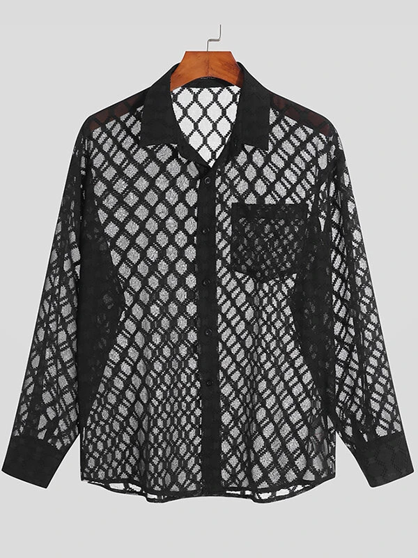 Mens Knitted Jacquard Hollow Long Sleeve Shirts 7 Mens Knitted Jacquard Hollow Long Sleeve Shirts - Image 5