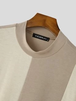 Mens Two Tone Colorblock Knitted Pullover T-Shirt -Incerun Shop 84dfe341 30f2 4e00 95e0 857d86a36a84