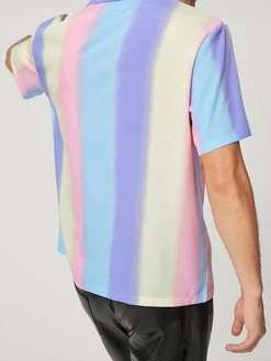 Men Rainbow Striped Print Short-sleeved Shirt -Incerun Shop 85188a81 9eb8 42fd a681 e9c3f51a8070