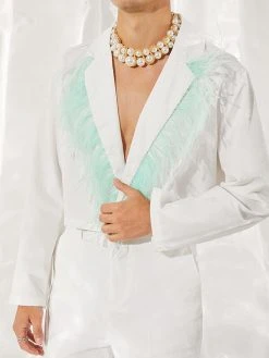 Men Feather Fringe Crop Shirt