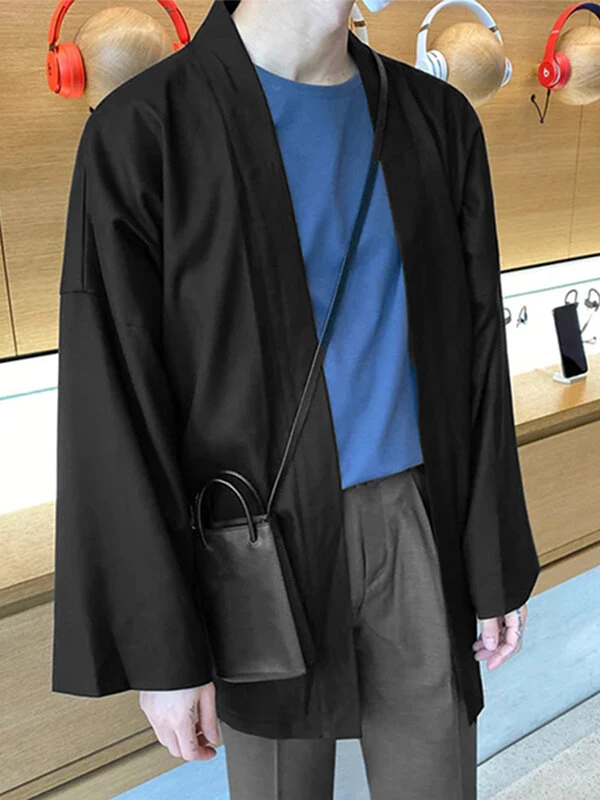 Mens Plain Long Sleeve Kimono Cardigan 4 Mens Plain Long Sleeve Kimono Cardigan - Image 2