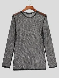 Mens Shiny Mesh See-Through Long Sleeve T-Shirt -Incerun Shop 85b8d759 daba 4a8e 91d7 bbd38f30f872