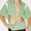 Mens Twist Front Cutout Color Block Shirt -Incerun Shop 86686c22 f1fe 4c6f a8d6 2d3dc661f0e7