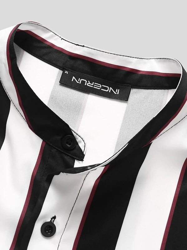 Mens Striped Short Sleeve Shirts Pants Set 6 Mens Striped Short Sleeve Shirts Pants Set - Image 4