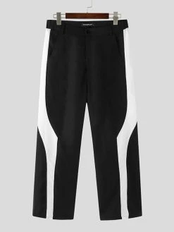 Mens Contrast Patchwork Casual Straight Pants With Pocket -Incerun Shop 86d341dc 3299 459a 988d eb58edda9879