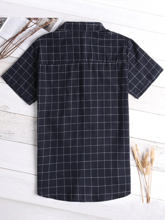 Mens Plaid Lapel Casual Short Sleeve Shirt 4 Mens Plaid Lapel Casual Short Sleeve Shirt - Image 2