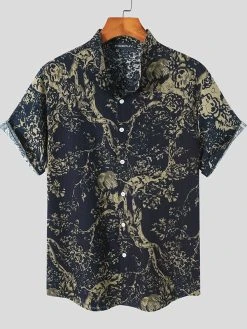 Mens Plant Print Stand Collar Shirt -Incerun Shop 881dd343 9a39 449a b136 71c7878f3400