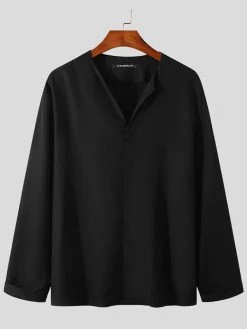 Men V-Neck Solid Color Long Sleeve Shirt -Incerun Shop 883175ec 0ced 4e63 acc4 89508a1a760b