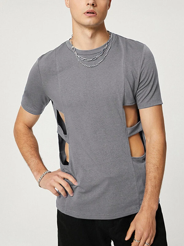 Mens Cutout Waist Short Sleeve Casual T-Shirt 5 Mens Cutout Waist Short Sleeve Casual T-Shirt - Image 3
