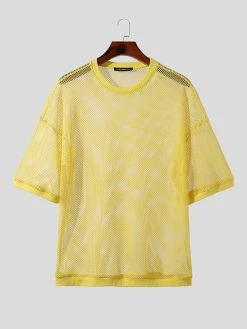 Mens Mesh See Through Crew Neck Drop Shoulder T-Shirt -Incerun Shop 88fef565 618f 4bdd bf97 49f6235678aa